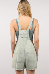 VERY J Eco-Friendly Washed Denim Overalls with Frayed Hem - Chic & Sustainable